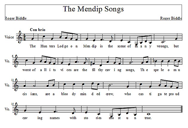 Score of The Mendip Songs